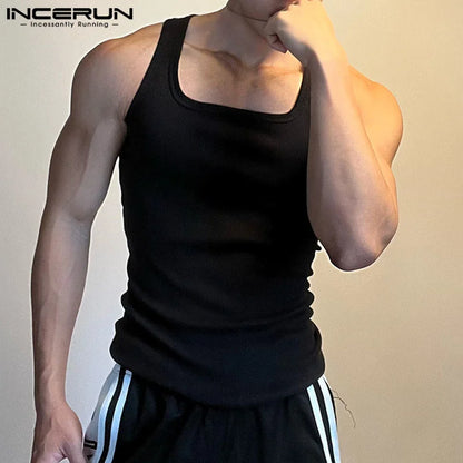 2023 männer Tank Tops Einfarbig Oansatz Ärmelloses Workout Lässige Männlichen Westen Fitness Sommer Streetwear Männer Kleidung S-5XL INCERUN