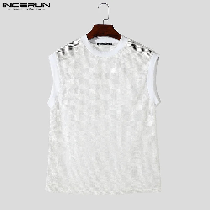 Party Nightclub Style Tops INCERUN Men's Perspective Hollow Mesh Vests Stylish Clubwear Hot Sale Thin Sleeveless Tank Tops S-5XL