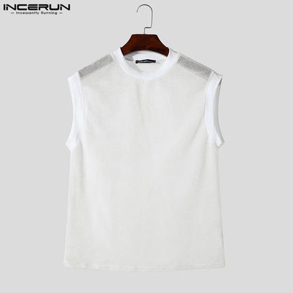 Party Nightclub Style Tops INCERUN Men's Perspective Hollow Mesh Vests Stylish Clubwear Hot Sale Thin Sleeveless Tank Tops S-5XL