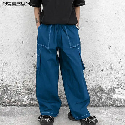 INCERUN 2024 Korean Style Trousers Men's All-match Simple Design Cargo Pant Stylish Streetwear Male Straight Leg Pantalons S-5XL