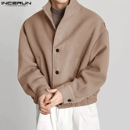 INCERUN 2023 Men's Jackets Solid Color Stand Collar Long Sleeve Button Fashion Coats Men Korean Streetwear Casual Jackets S-5XL