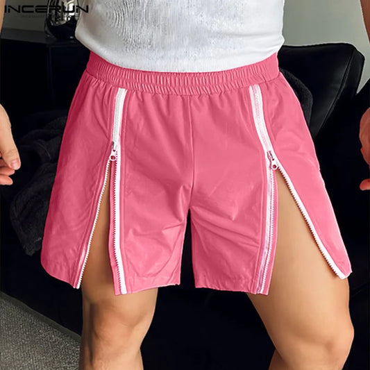 INCERUN 2024 Koreanische Stil Shorts Herren Sommer Leichte Zipper Design Shorts Männlichen Freizeit Streetwear Stadt Spaziergang Gym Shorts S-5XL