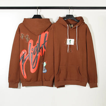 Sweat-shirts à capuche en polaire marron Cactus Jack Letter pour hommes High Street Baggy Casual Hoodies Unisexe surdimensionné Pull à capuche