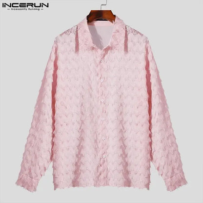 INCERUN Tops 2024 Korean Style New Mens Loose Tassel Perspective Design Shirts Casual Fashionable Male Long Sleeved Blouse S-5XL