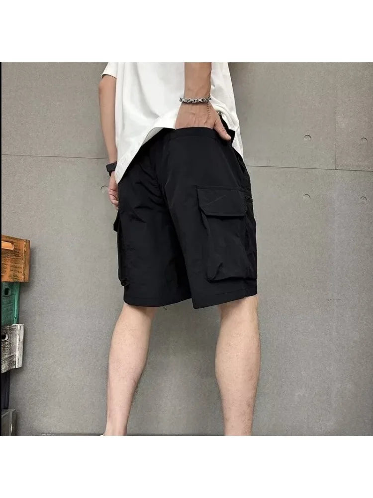 HOUZHOU Cargo Shorts Men Summer Beach Loose Casual Work Trousers Male Quick Drying Black Outdoor Sports Shorts Pants Breathable