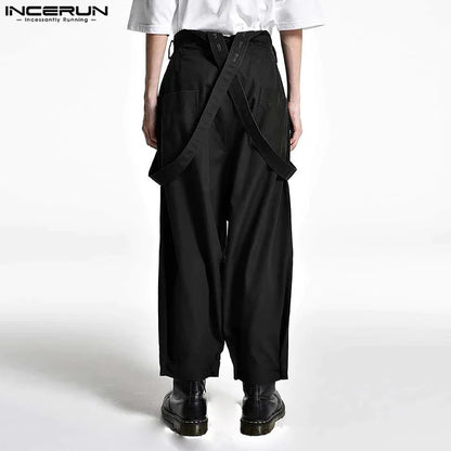 2023 männer Overalls Solide Oversize Koreanische Ärmellose Streetwear Straps Strampler Mode Lässig Männer Breite Bein Overalls S-5XL INCERUN