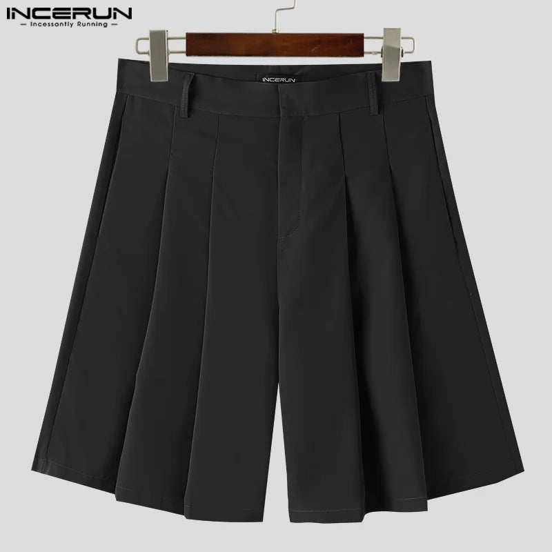 2024 Men Casual Shorts Solid Color Pleated Loose Summer Wide Leg Shorts Men Streetwear Fashion Leisure Men Bottoms S-5XL INCERUN