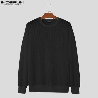 2023 Men T Shirts Solid Color O-neck Long Sleeve Hollow Out Men Clothing Streetwear Loose Sexy Fashion Casual Camisetas INCERUN