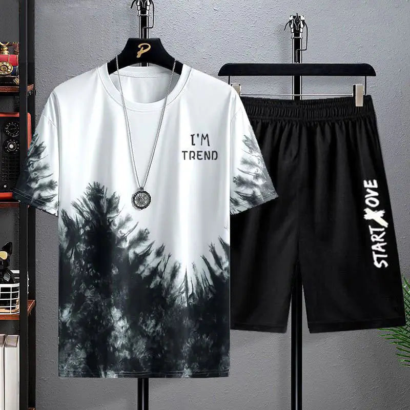 Ensembles d'été à séchage rapide pour hommes, survêtements à la mode, t-shirt de sport décontracté à manches courtes en soie glacée + short imprimé 3D, ensemble de basket-ball