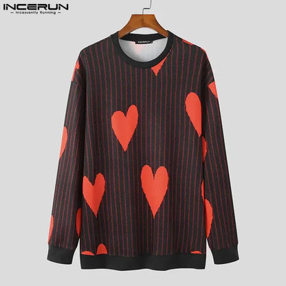 Stilvolle Oberteile im lustigen Stil INCERUN Herren Camiseta mit Love Stripe Printing Casual Streetwear Männliche All-Match-Langarm-T-Shirts S-5XL