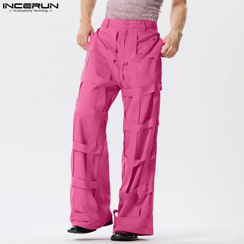 INCERUN 2024 American Style Men's Pantalons Personality Deconstruction Design Trousers Casual Streetwear Solid Long Pants S-5XL