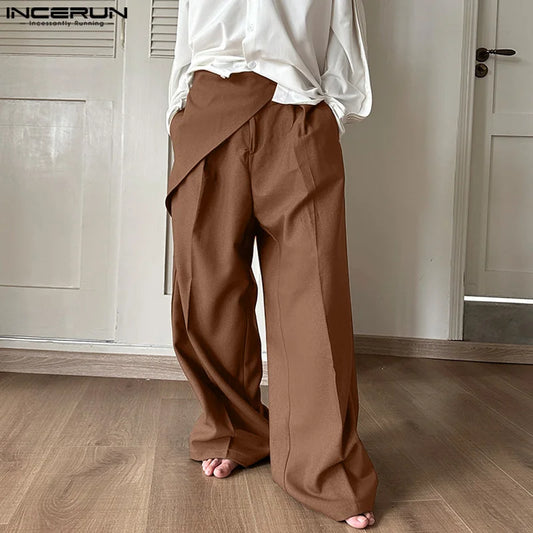 INCERUN 2024 Koreanische Stil Pantalons Neue männer Plissee Breite Bein Lange Hosen Freizeit Streetwear Männlichen Feste Alle-spiel Hose s-5XL