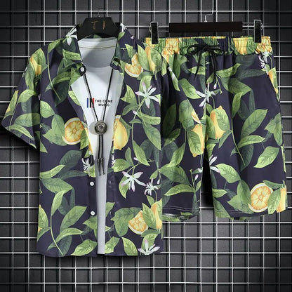 Strandkleidung für Herren, 2-teiliges Set, schnelltrocknendes Hawaiihemd und Shorts-Set, Herrenmode, bedruckte Freizeit-Outfits für den Sommer