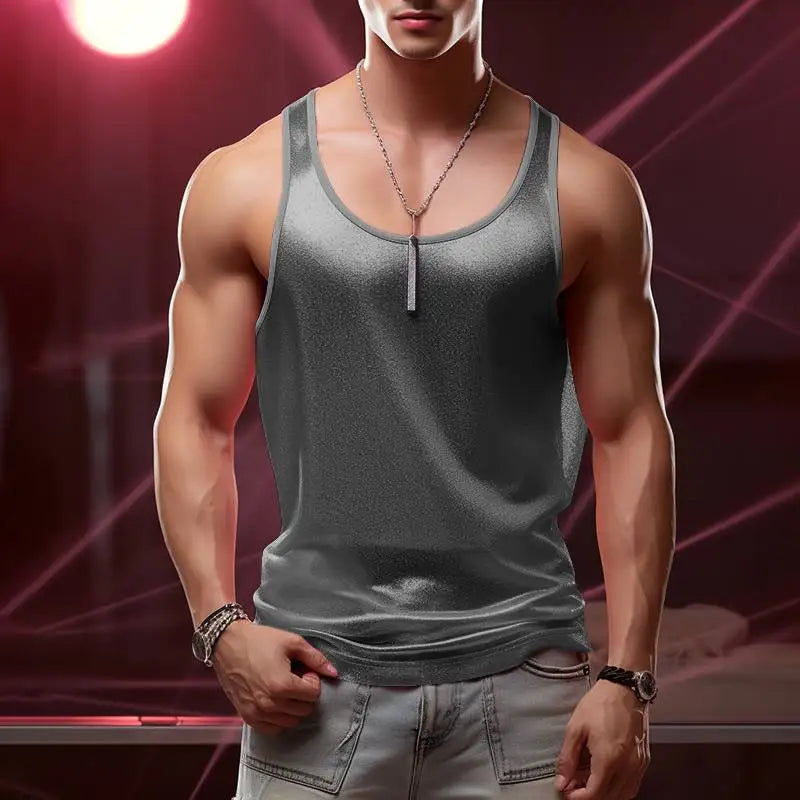 INCERUN Tops 2024 American Style Fashion New Mens Shiny Coating Design Vests Casual Party Shows Male Sleeveless Tank Tops S-5XL