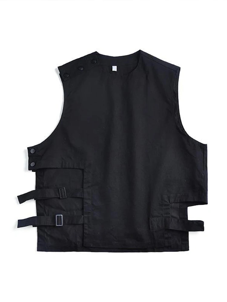 HOUZHOU Techwear Gilet T-shirt Homme à Manches Courtes T-shirts Gilet Noir Sans Manches Homme Manteau Été Streetwear Hip Hop