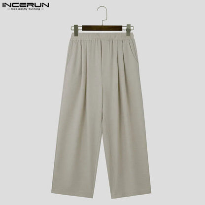 INCERUN 2024 Korean Style Trousers New Men Loose Mixed Color Design Pants Casual Streetwear Male Solid All-match Pantalons S-5XL