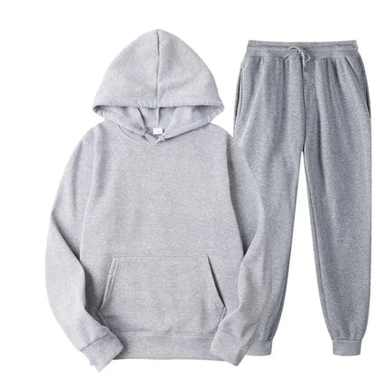 Men's Autumn and Winter New Solid Color Hoodie+pants Two-piece Set Fashionable Casual Sports Set Size S-4XL