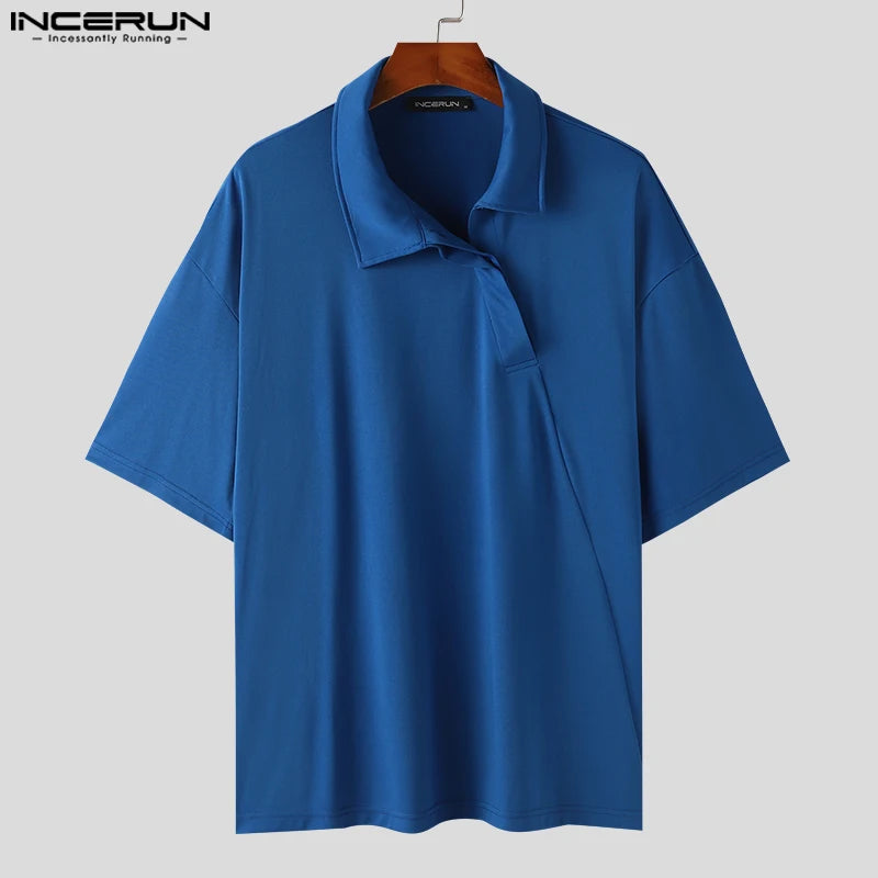 Stylish Well Fitting Tops INCERUN Men Diagonal Front Lapel Shirts Summer Male Casual Streetwear Solid Short Sleeved Blouse S-5XL