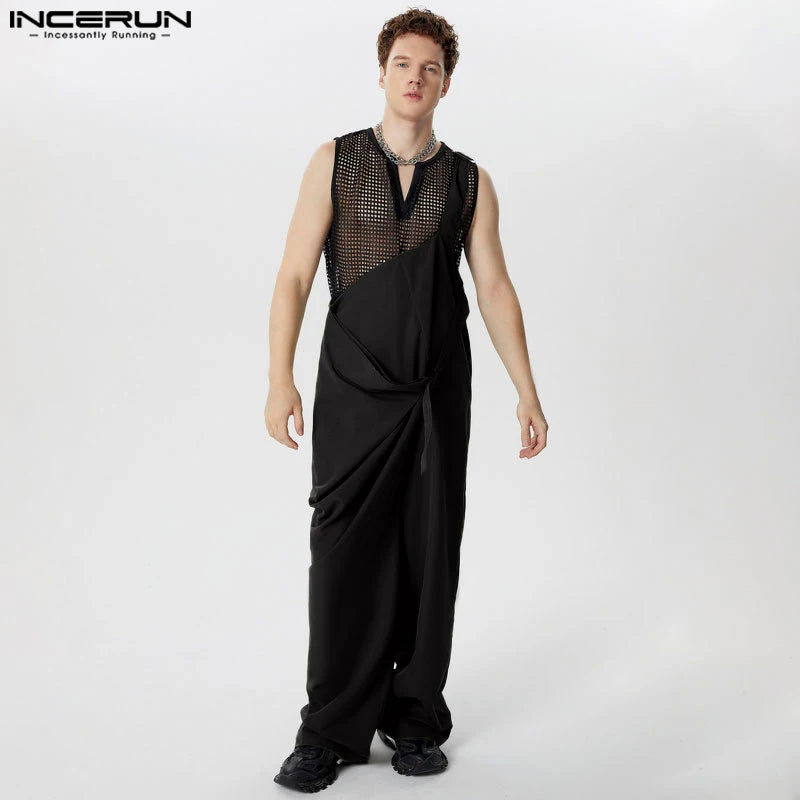 INCERUN 2024 American Style New Men's Jumpsuits Solid Straight Tube Loose All-match Rompers Casual Clubwear Male Overalls S-5XL