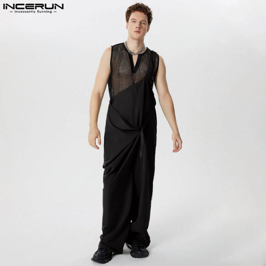 INCERUN 2024 Neue Männer Overalls Im Amerikanischen Stil Einfarbig Gerade Röhre Lose Alle-spiel Strampler Casual Clubwear Männlichen Overalls S-5XL