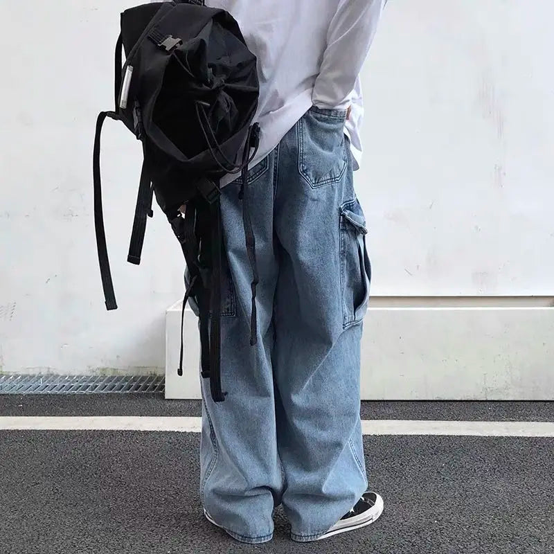 HOUZHOU Baggy Jeans Trousers Male Denim Pants Black Wide Leg Pants Men's Jeans Loose Casual Korean Streetwear Hip Hop Harajuku