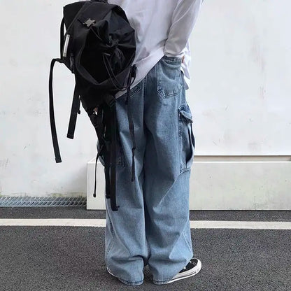 HOUZHOU Baggy Jeans Trousers Male Denim Pants Black Wide Leg Pants Men's Jeans Loose Casual Korean Streetwear Hip Hop Harajuku