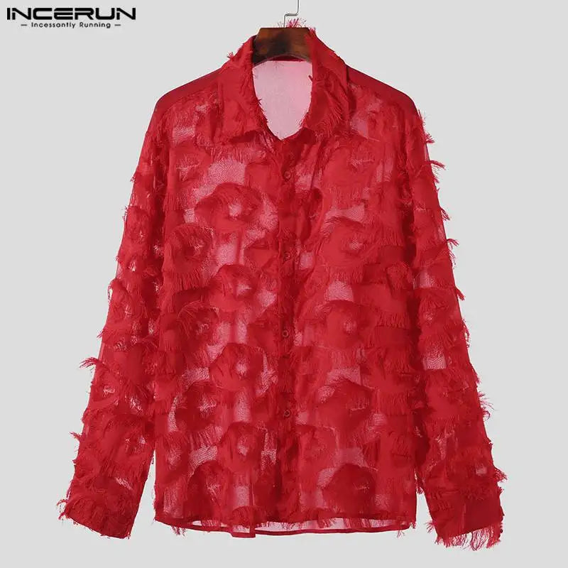 INCERUN Tops 2023 American Style Mens Stage Hot Selling Plume Tassel Design Shirts Casual Fashion Male Long Sleeved Blouse S-5XL