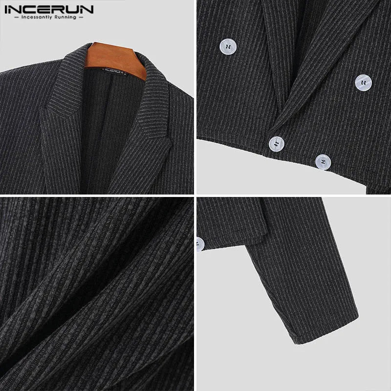 Fashion Well Fitting Tops INCERUN New Men's Contrast Striped Cropped Suit Coats Casual Streetwear Long Sleeved Blazer S-5XL 2024