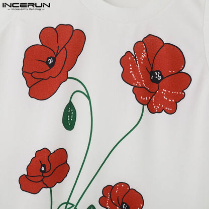 INCERUN Tops 2024 American Style Summer Fashion Mens Floral Print Vests Casual Streetwear Male Sleeveless O-neck Tank Tops S-5XL