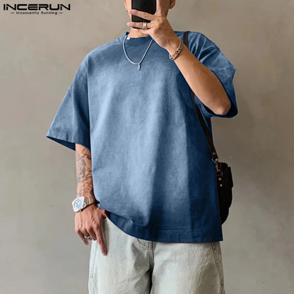 Fashion Well Fitting Tops INCERUN Men's Gradient Design T-shirts Casual Streetwear Personality Short Sleeved Camiseta S-5XL 2024