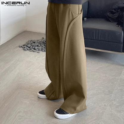 INCERUN 2024 Korean Style Stylish Pants Mens Deconstructive Arc Design Trousers Leisure Streetwear Male Hot Sale Pantalons S-5XL