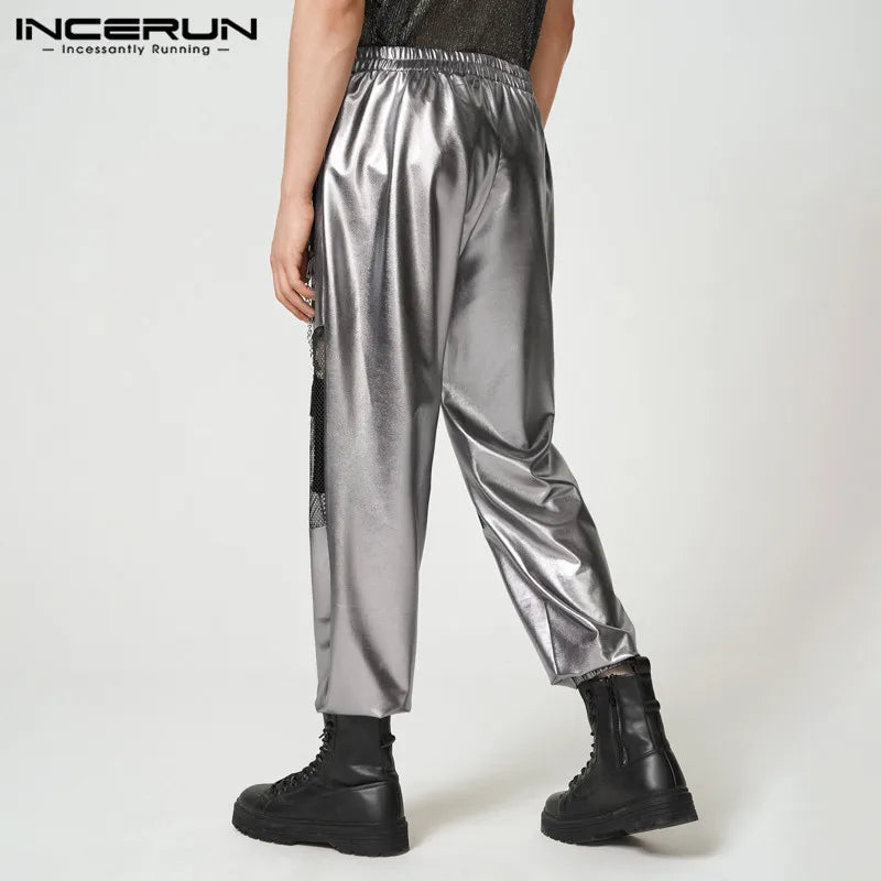 2023 Fashion Men Pants Patchwork Mesh Transparent Elastic Waist Trousers Men Joggers Streetwear Personality Pantalon INCERUN 7