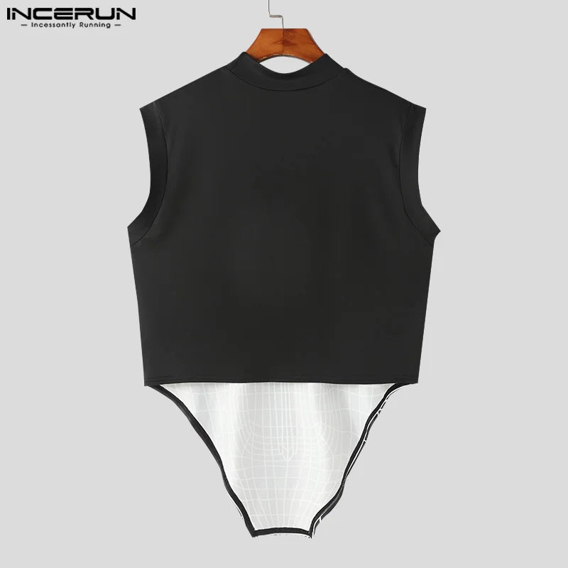 INCERUN Tops 2024 American Style Fashionable New Men Ripple Line Design Vests Casual Fit Patchwork Irregular Hem Tank Tops S-5XL