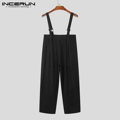 INCERUN 2023 Korean Style New Men's Overalls Solid Color Casual Jumpsuits Fashionable Streetwear All-match Simple Rompers S-5XL