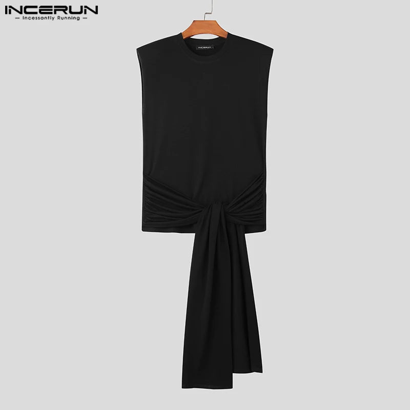 INCERUN Tops 2024 Korean Style New Men's Knitted Strap Design Vests Casual Streetwear Male Solid All-match Color Tank Tops S-5XL