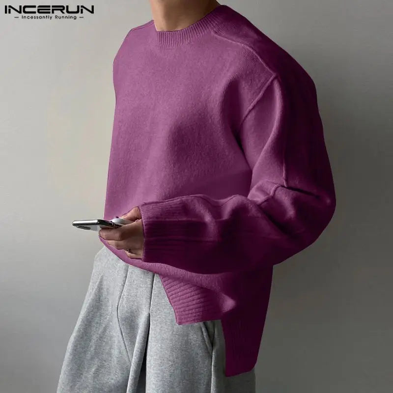 Casual Simple Style Tops INCERUN New Men O-neck Design Pullover Autumn Winter Hot Selling Male Long Sleeved Sweaters S-5XL 2024