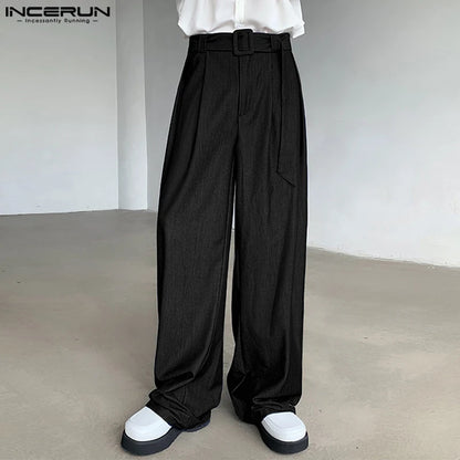 INCERNU 2024 Korean Style Trousers Men's Solid All-match Long Pants Casual Streetwear Male Simple Loose Wide Leg Pantalons S-5XL