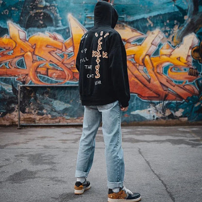 Sweat à capuche rétro streetwear cactus jack avec lettres les plus hautes en mousse noire pour hommes et femmes, style hip-hop, surdimensionné, décontracté