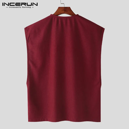 INCERUN Tops 2024 Style coréen Beau Hommes Solide Texturé Gilets Décontractés Streetwear Lâche Confortable Sans Manches Débardeurs S-5XL