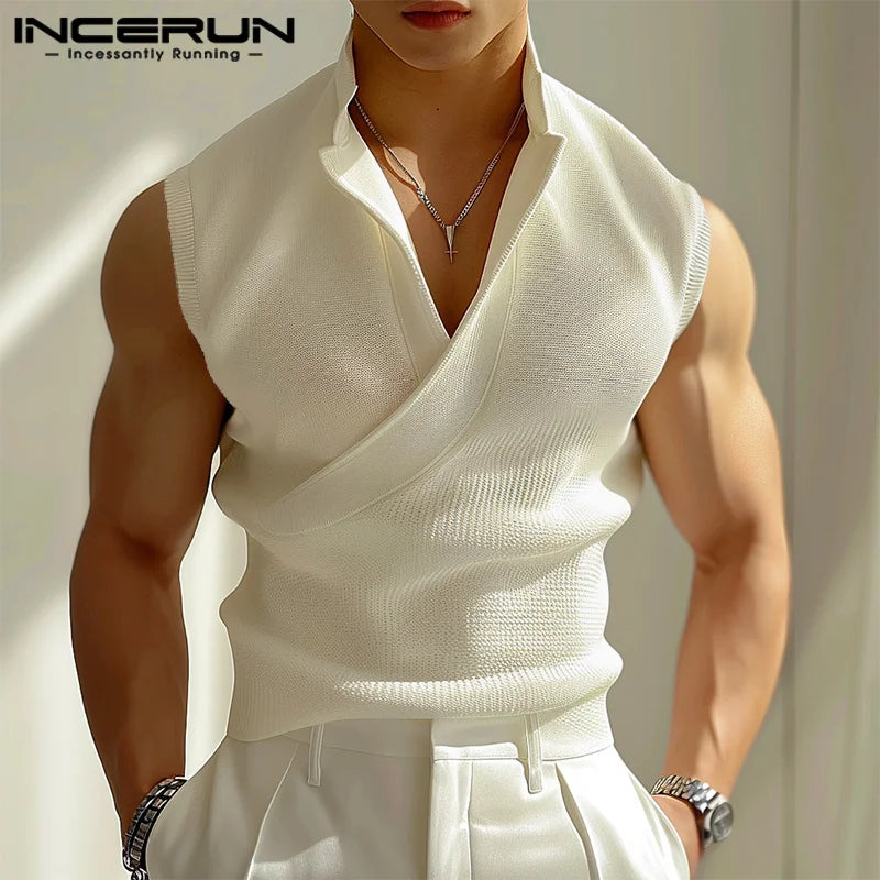 Fashion Casual Style Tops INCERUN New Men's Solid Texture Vests Summer Streetwear Male City Walk Sleeveless Tank Tops S-5XL 2024