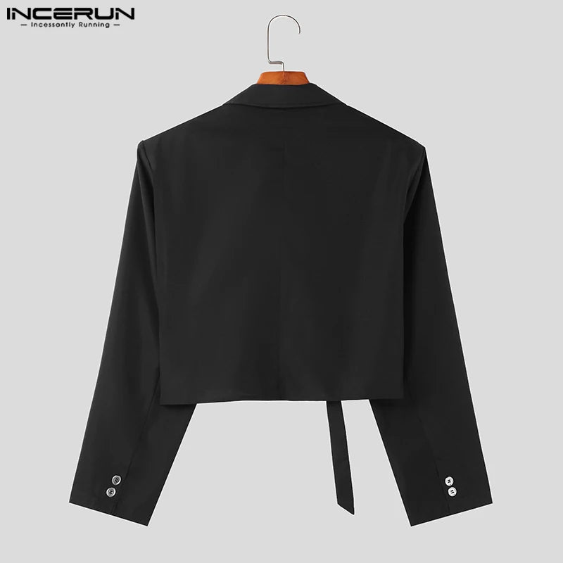 INCERUN Tops 2023 Koreanischer Stil Neuer Herren-Blazer Verstellbarer diagonaler Schnallenanzug Dekonstruiertes Design Abgeschnittener fester Anzug S-5XL