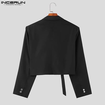 INCERUN Tops 2023 Style coréen Nouveau Blazer pour hommes Boucle diagonale réglable Costume Déconstruit Conception Tronquée Solide Costume S-5XL