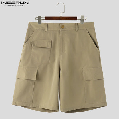 INCERUN 2023 Korean Style New Men's Multi Pocket Design Cargo Shorts Casual Streetwear Male Solid All-match Simple Shorts S-5XL