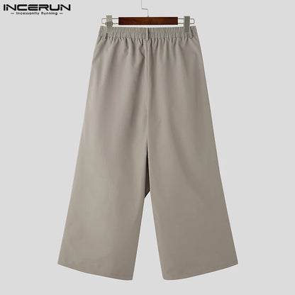 INCERUN 2024 Pantalons de style coréen pour hommes, conception irrégulière rétro, pantalons longs décontractés, streetwear, pantalons larges solides pour hommes S-5XL