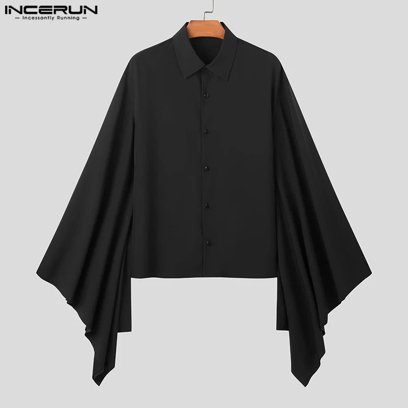 INCERUN Tops 2024 Chinese Style Men's Loose Large Sleeve Design Shirts Casual Simple Solid Comfortable Long Sleeve Blouse S-5XL