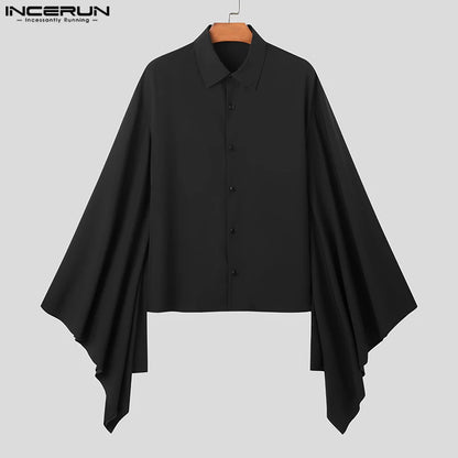 INCERUN Tops 2024 Chinese Style Men's Loose Large Sleeve Design Shirts Casual Simple Solid Comfortable Long Sleeve Blouse S-5XL