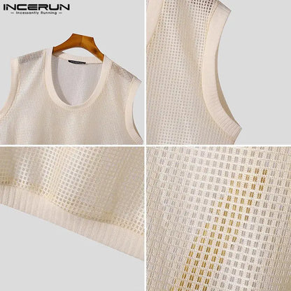 Casual Clubwear Style Tops INCERUN Men's Sexy U-neck Hollow Design Vests Summer Streetwear Male Thin Sleeveless Tank Tops S-5XL