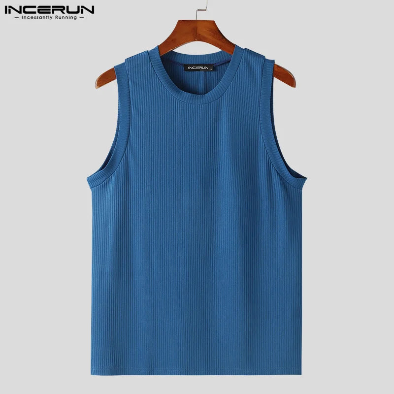 INCERUN Tops 2024 Korean Style Handsome New Men Solid Knitted Pit Vests Casual Streetwear Hot Selling Sleeveless Tank Tops S-5XL