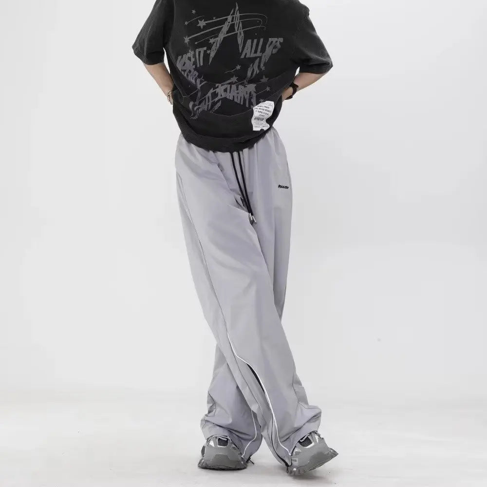 HOUZHOU Fallschirmsporthose Jogger Herren Koreanisch Übergroße Hose mit weitem Bein Männliche Sportbekleidung Lässige Lose Streetwear Hip Hop