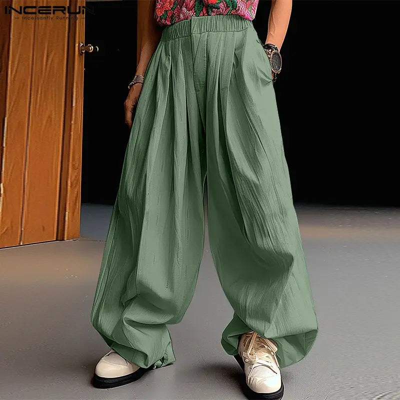 Fashion Well Fitting Pants INCERUN New Men Simple Loose Wide Leg Pantalons Casual Streetwear Solid All-match Trousers S-5XL 2024